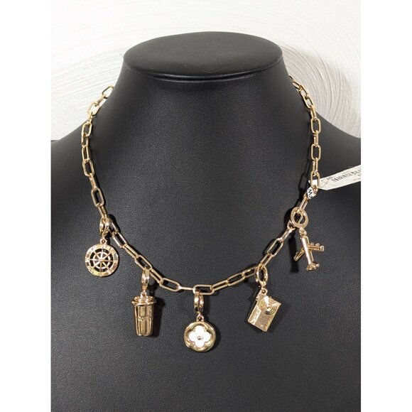 Unbranded Jewelry - Gold Tone Travel Charm Necklace Coffee Cup Camera Compass 19" NEW